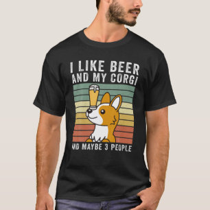 Jag gillar öl och min Corgi Retro-Hund T Shirt