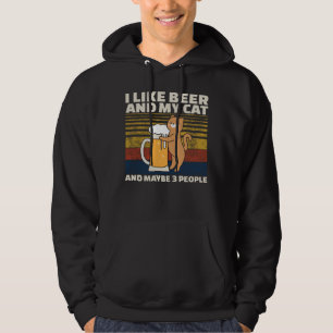 Jag gillar öl och mitt katt och kanske 3 personer hoodie