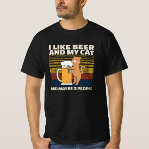 Jag gillar öl och mitt katt och kanske 3 personer t shirt