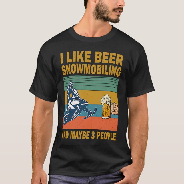 Jag gillar öl Snowmobil och kanske 3 personer Vint T Shirt (Framsida)