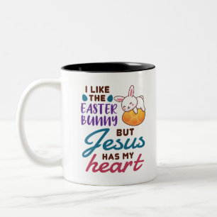 Jag gillar Påskharn, men Jesus har mitt hjärta Två-Tonad Mugg