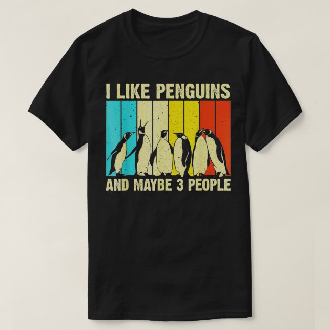 Jag gillar Penguins och kanske 3 personer Retro Aq T Shirt (Design framsida)