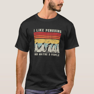 Jag gillar Penguins och kanske 3 personer Retro Cu T Shirt