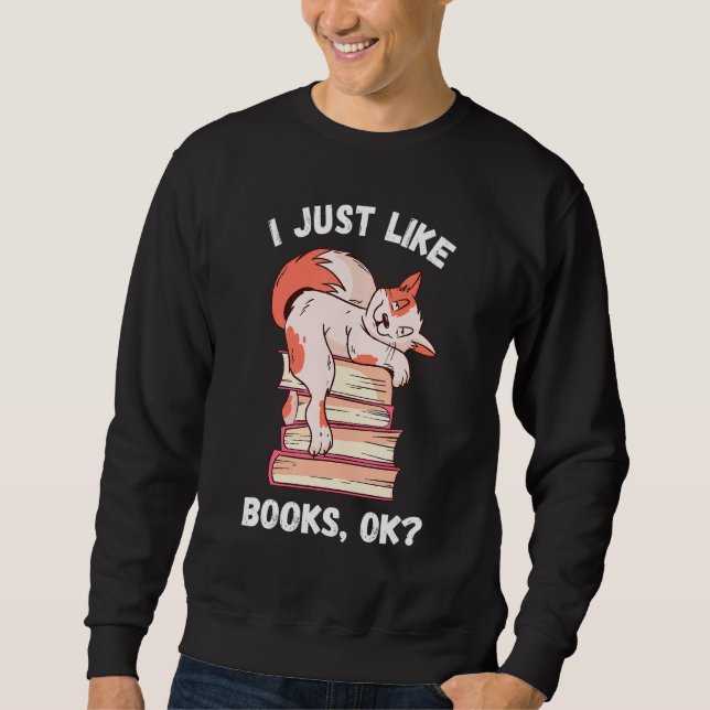 Jag gillar precis som Bokar Reader Bookworm Cat Bo Lång Ärmad Tröja (Framsida)