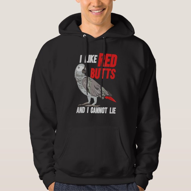 Jag gillar Red Butts African Grått Parrot Congo Bi Hoodie (Framsida)