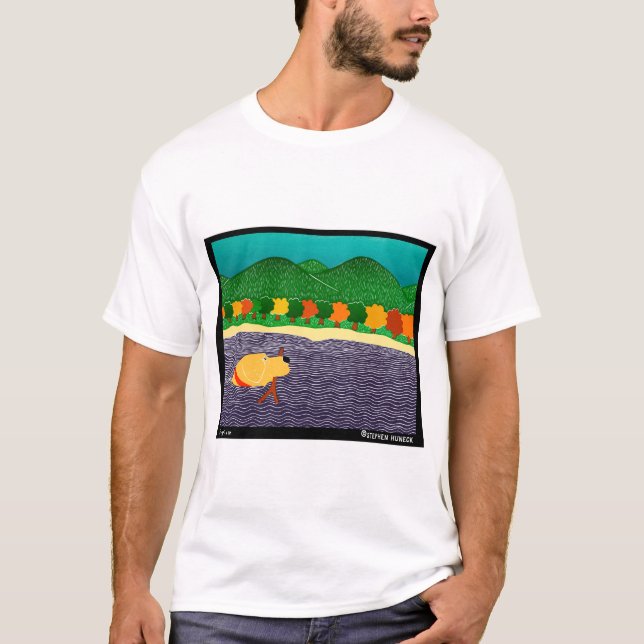 Jag gillar Sticks-Autumn Gul lab, Stephen Huneck Tee (Framsida)
