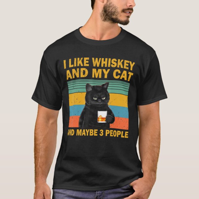 Jag gillar Whiskey min katt och kanske 3 människor T Shirt (Framsida)