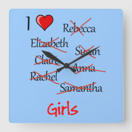"Jag ♥ Girls" Fyrkantig Klocka