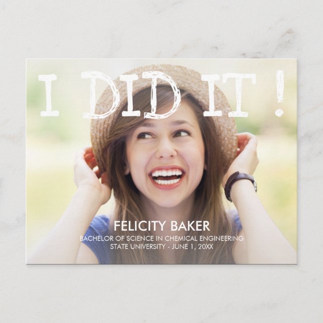 Jag gjorde det! Studenten-tillkännagivandet - vit Inbjudan Vykort (Framsida)