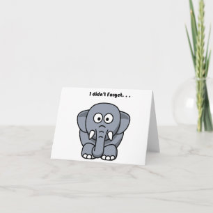 Jag Glömde Inte Söt Rolig Grå Elefant Tecknad Film Kort