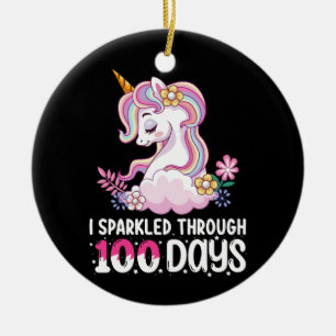 Jag gnistrade genom 100 dagars skola enhörning julgransprydnad keramik