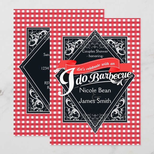JAG GÖR BARBECUE BQ Red White Checkated Förlovning Inbjudningar (Fram/baksida)