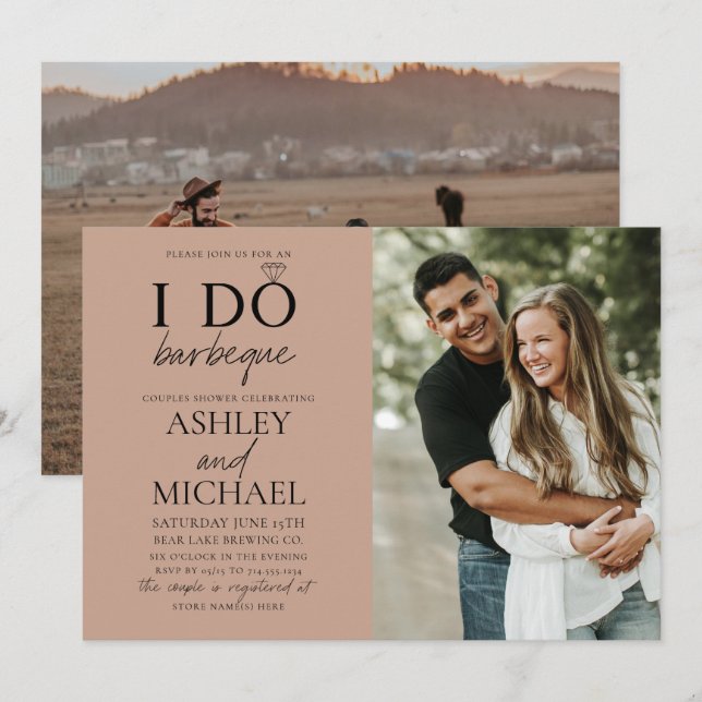 Jag gör BBQ  brun 2-fotolåda med enkel skript Inbjudningar (Fram/baksida)