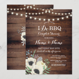 Jag gör BBQ Coupps vita Blommigt Anemone Wood Inbjudningar