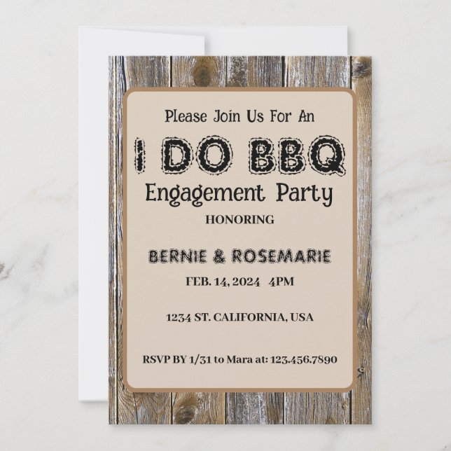 JAG GÖR BBQ Elegant Rustik Trä Förlovningsfest Inbjudningar (Framsida)