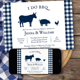 Jag gör BBQ Farmhouse Navy Blue Play Par Shower Inbjudningar
