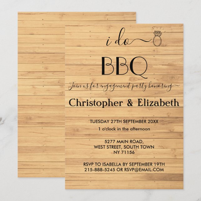 JAG GÖR BBQ-Förlovningsfesten Rustic wood Ring Anp Inbjudningar (Fram/baksida)
