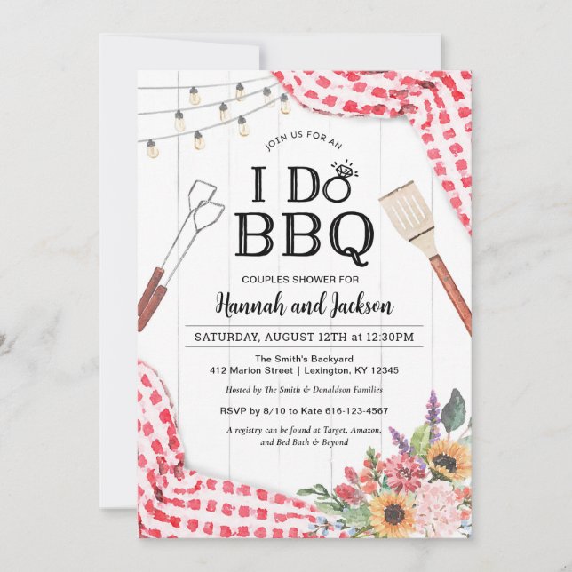 Jag gör BBQ-inbjudan för parbröllopsfest med rött Inbjudningar (Framsida)