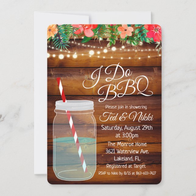 Jag gör BBQ Mason Jar Par Bröllopsdusch Inbjudan (Framsida)