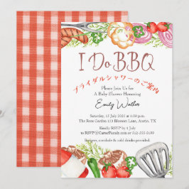 Jag gör BBQ Möhippa Utensil Food Red Gingham Inbjudningar