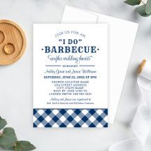 Jag gör BBQ Navy Blue Gingham Bröllop Par Shower