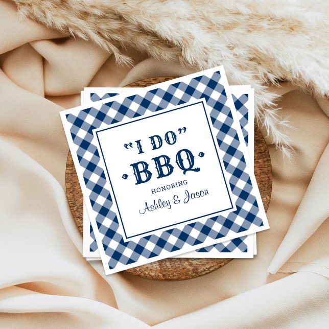 Jag gör BBQ Navy Blue Gingham Personligt bröllp Mo Pappersservett (Skapare uppladdad)