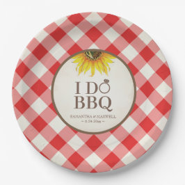 Jag gör BBQ-papperstallrikar Solros och röd gingha