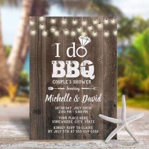 Jag gör BBQ Par Shower Rustic Barn Wood Inbjudningar