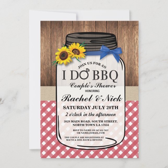 JAG GÖR BBQ Par Solrosolyckor Shower Burk Red Chal Inbjudningar (Framsida)