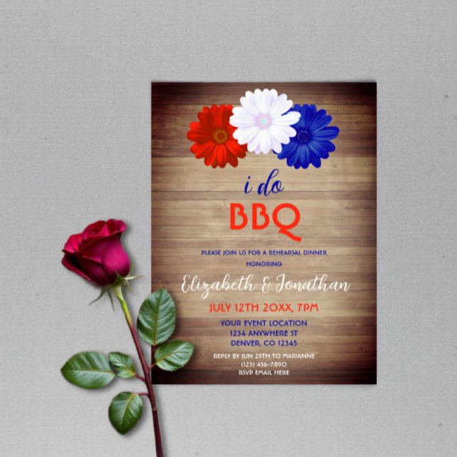 Jag gör BBQ Patriotisk blomsterupprepning middag Inbjudningar (Skapare uppladdad)