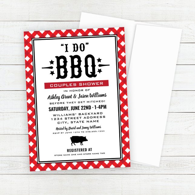 Jag gör BBQ Red Gingham Bröllop Par Shower Inbjudningar (Skapare uppladdad)