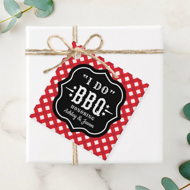 Jag gör BBQ Röd Gingham Bröllop Gåvor Etiketter (Skapare uppladdad)