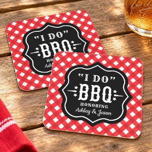 Jag Gör BBQ Röd Gingham Bröllop Underlägg Papper Kvadrat