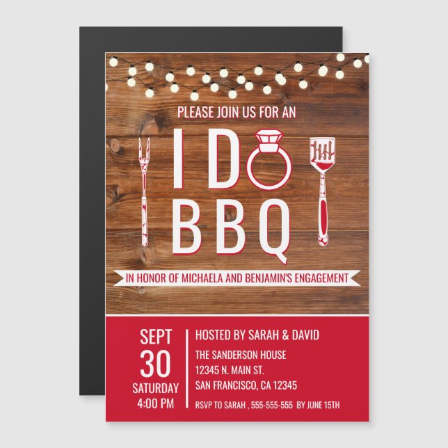 Jag gör BBQ Rustic Förlovningsfest Par Shower Magnetisk Inbjudningskort (Fram/baksida)