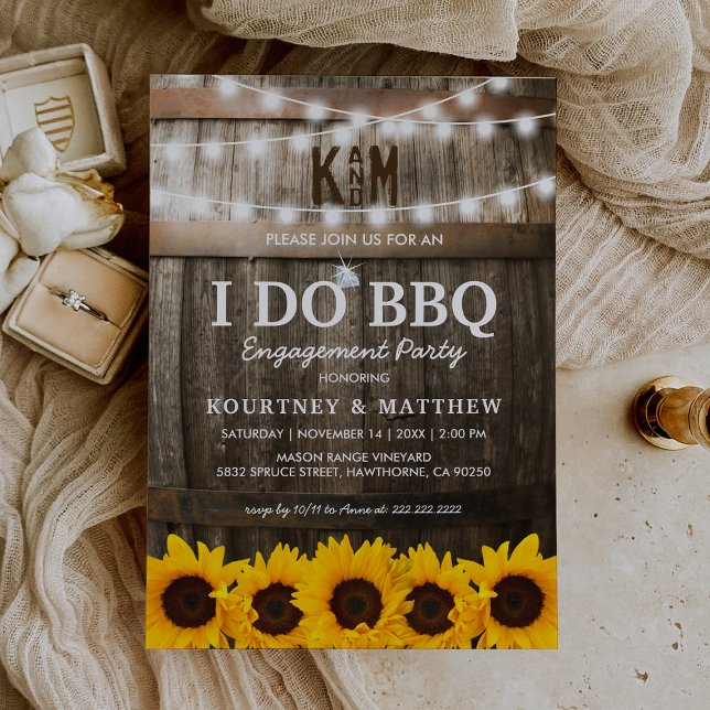 Jag gör BBQ Rustic Förlovningsfest Solros Inbjudningar (Skapare uppladdad)