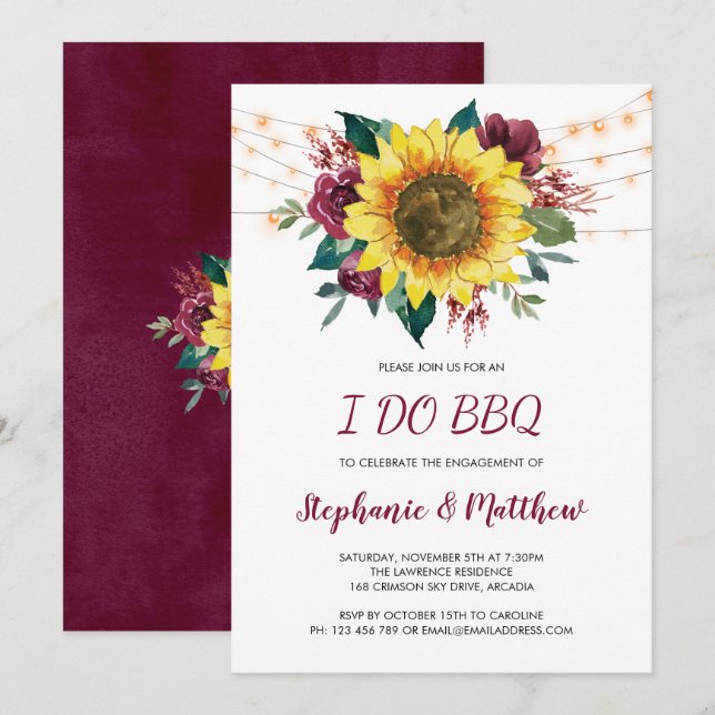 Jag gör BBQ Rustic Solros Ljus Förlovning Inbjudningar (Fram/baksida)