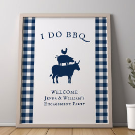 Jag gör BBQ Rustik bondgård Navyblå Rutig Välkomme Poster
