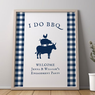 Jag gör BBQ Rustik bondgård Navyblå Rutig Välkomme Poster