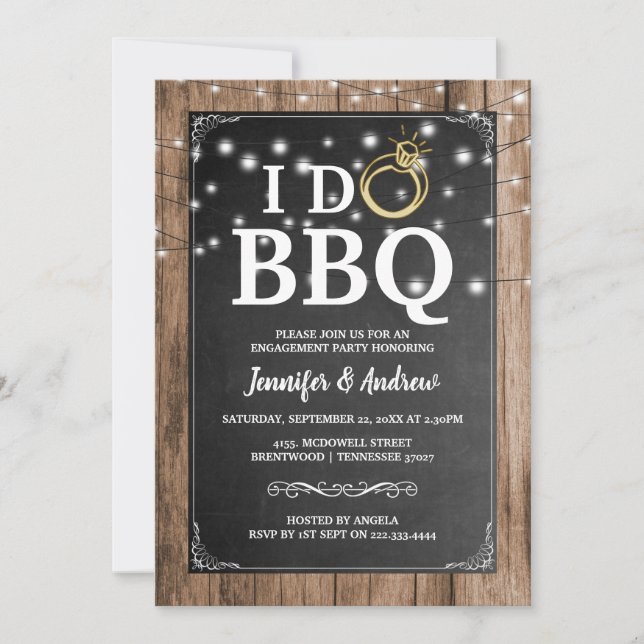 'JAG GÖR BBQ' Rustikt Förlovningsfirande Inbjudningar (Framsida)