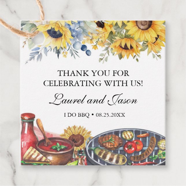 Jag gör BBQ Sunflower Rustic Förlovningsfest Gåvor Etiketter (Framsida)