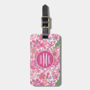 Jag gör den rosa vattenfärgblommönstret bagagebricka
