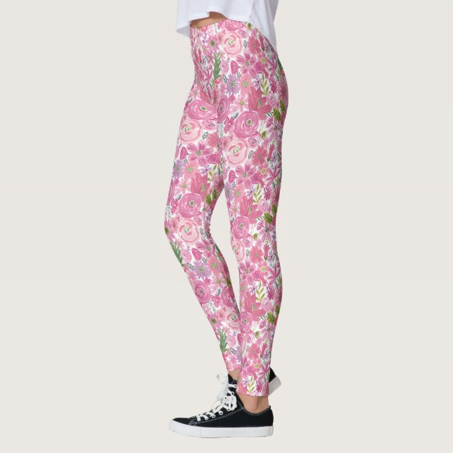 Jag gör den rosa vattenfärgblommönstret leggings (Vänster)