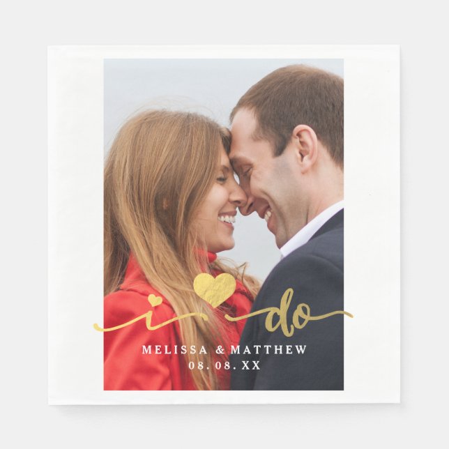 Jag gör Faux Guld Photo Bröllop Pappersservett (Framsidan)