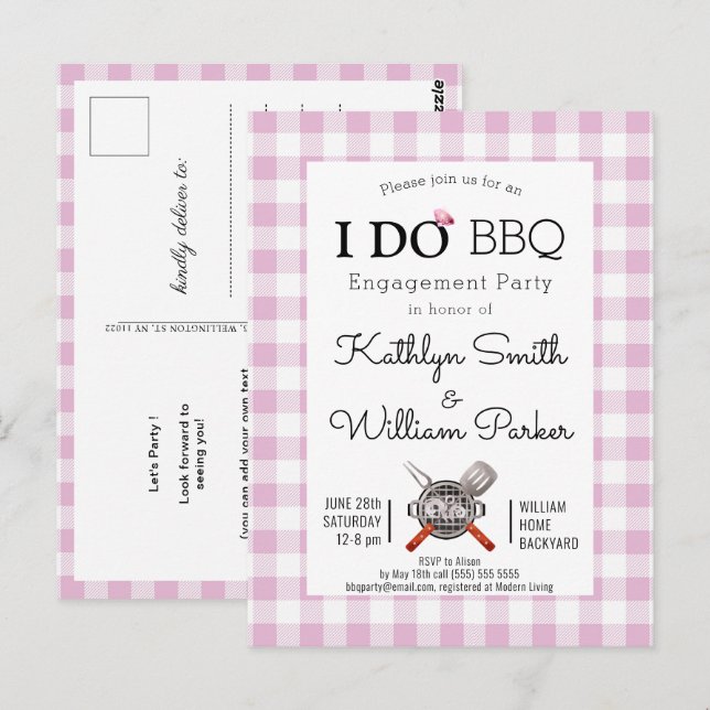JAG GÖR Förlovning Cute Rosa Play BBQ-inbjudan Vykort (Fram/baksida)