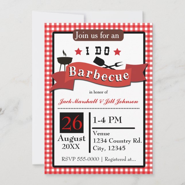 Jag gör Grill BBQ Par Bröllopsinbjudan Inbjudningar (Framsida)