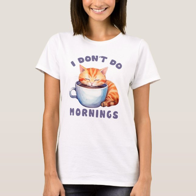 Jag gör inga varningar - Cute Orange Cat med kaffe T Shirt (Framsida)