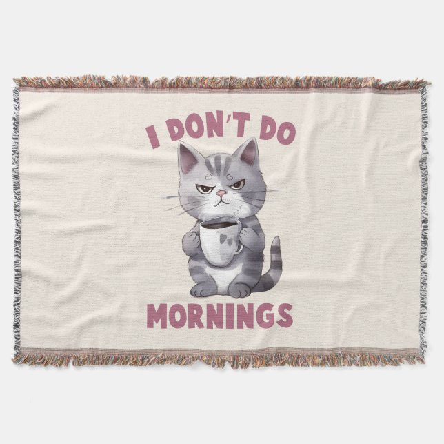 Jag gör inte förmidningar - Grått Cat med kaffe Filt (Framsidan)