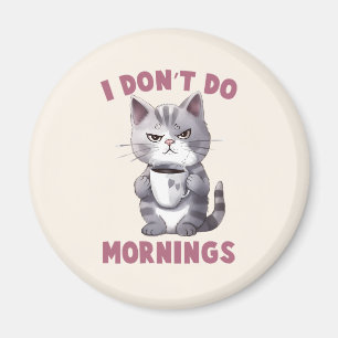 Jag gör inte förmidningar - Grått Cat med kaffe Magnet