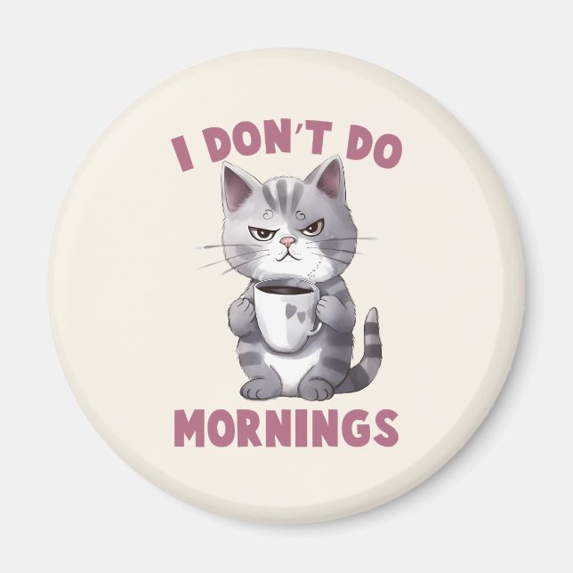 Jag gör inte förmidningar - Grått Cat med kaffe Magnet (Framsidan)