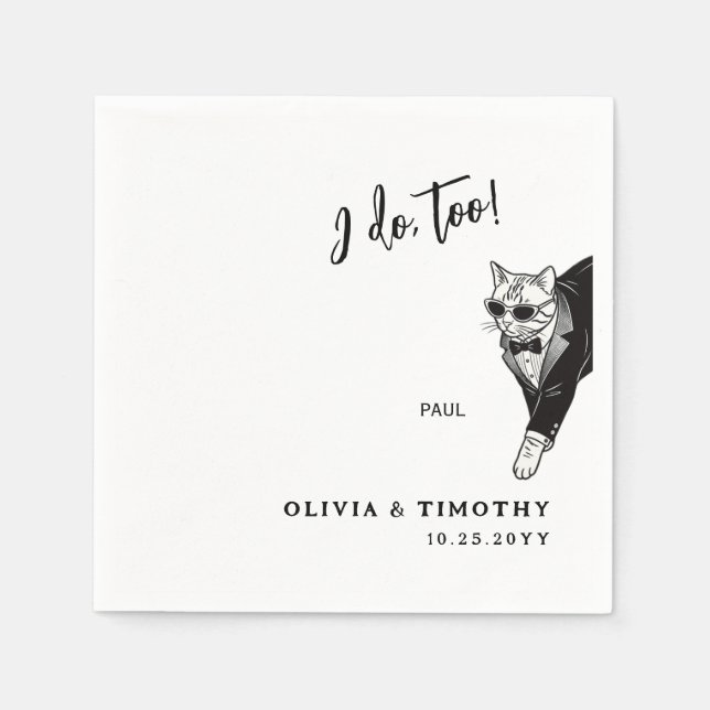 Jag Gör Också Minimalistiska Kattbröllop Servetter (Framsidan)